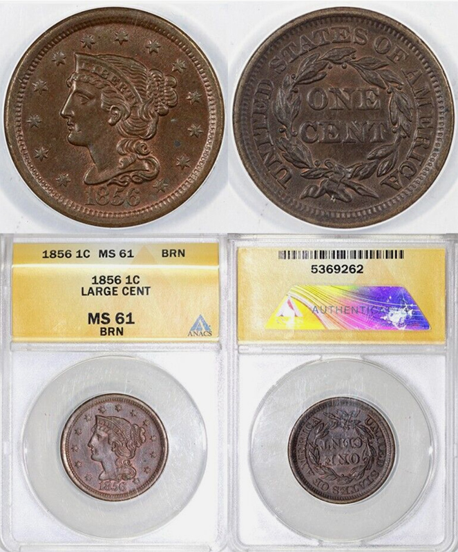 1856-Slant-5-Braided-Hair-Cent-For-Evaluation-And-Grade