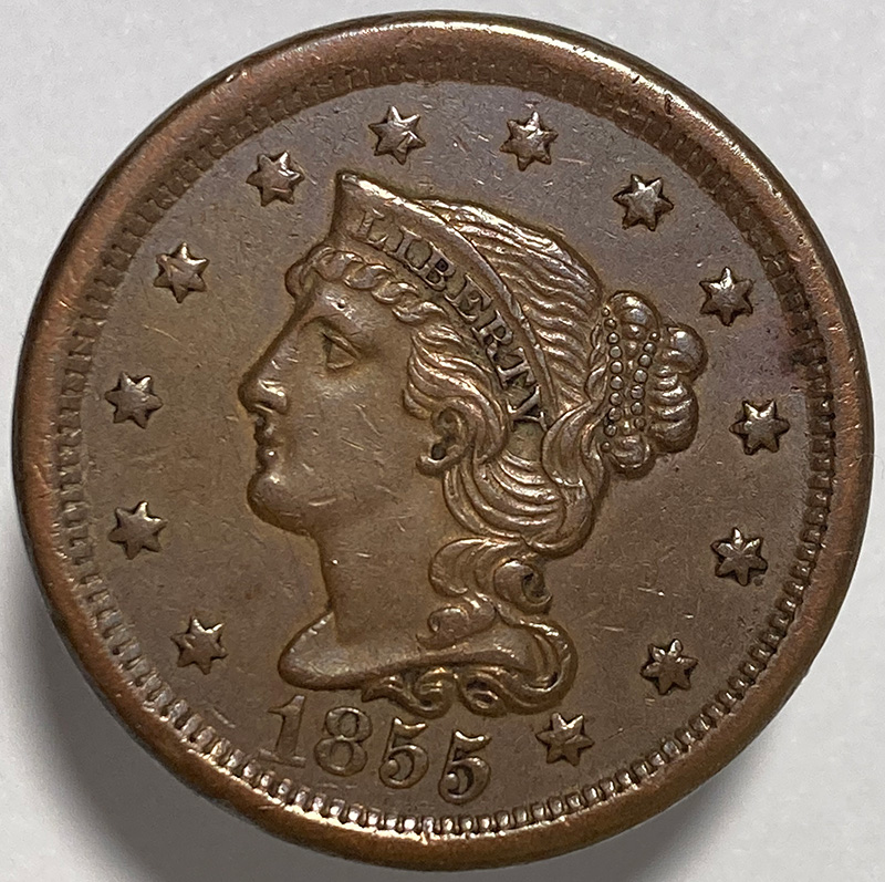 1855-Braided-Hair-Large-Cent---Grading-And-Comments