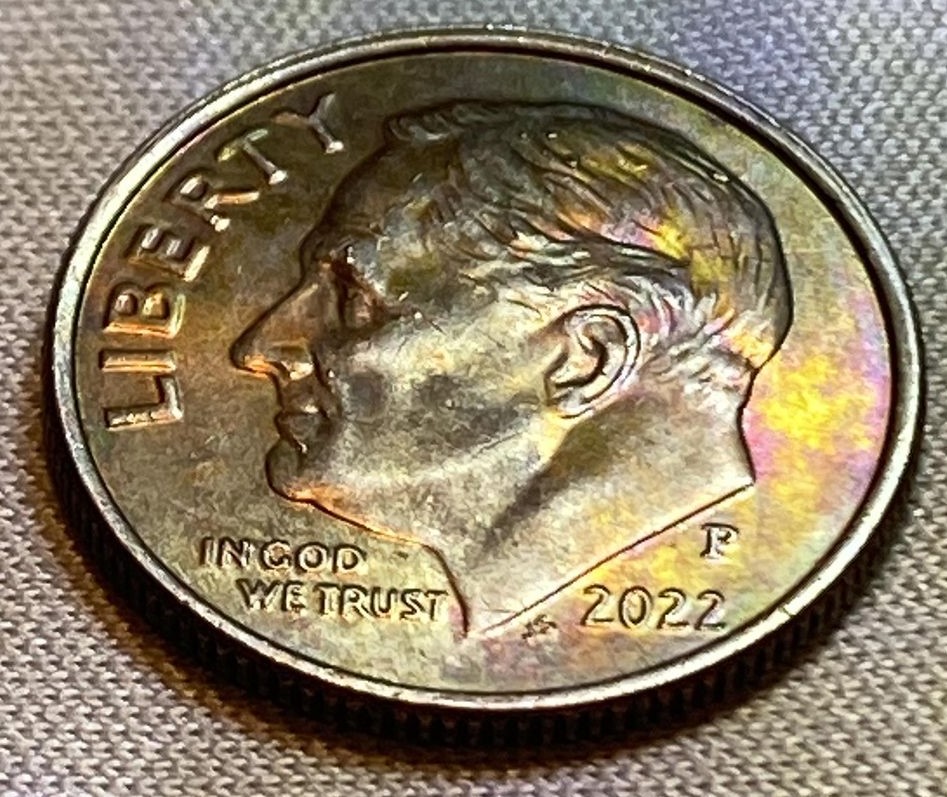 2022-P-Dime-Different-Colors---Damage-After-Minting?