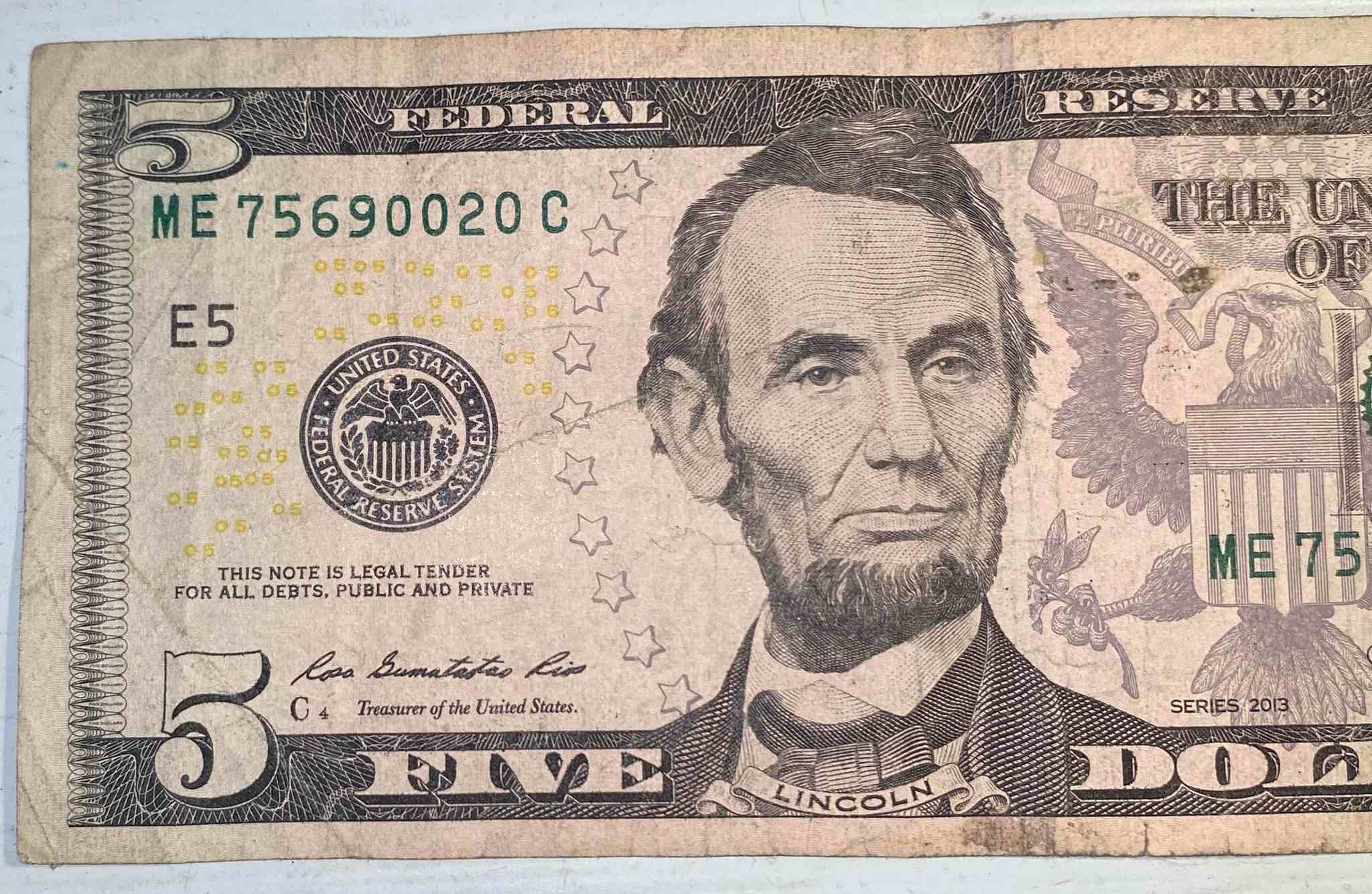 2013-$5-Federal-Reserve-Note---Sent-In-The-Mail-By-Nielsen-Ratings-Media-Study