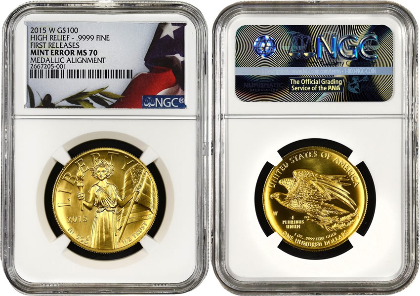 Error-Highlight:-2015-W-High-Relief-Gold-$100-Medallic-Alignment-Error-NGC-MS-70