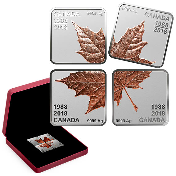 RCM-New-Release:-1988---2018-Pure-Silver-Rose-Gold-Plated-Maple-Leaf-Quartet---Thirty-Years