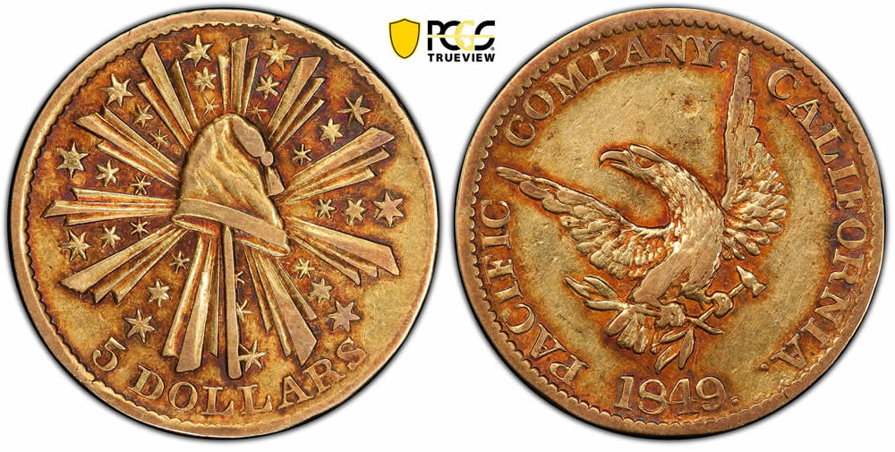 1849-Pacific-Company-Five-Dollar-PCGS-AU-58