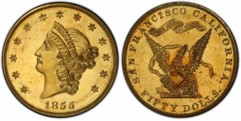 King-Of-Pioneer-Gold-1855-Proof-Kellogg-$50-Sold-For-Record-$1-Million