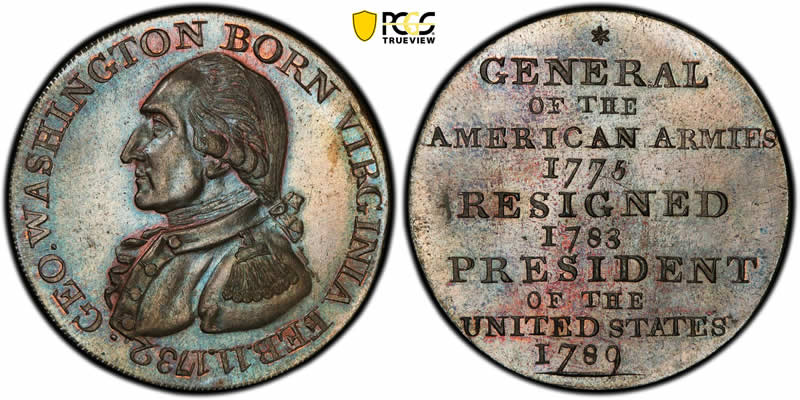 1792-PCGS-MS-66+-BN-Graded-Washington-Born-Virginia-General,-Of-The-Armies-Reverse