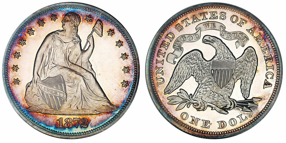 Toner-Tuesday:--1872-Seated-Liberty-Dollar-PCGS-Proof-64-OGH
