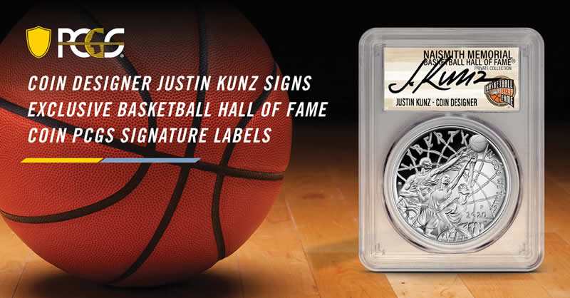 US-Mint-Designer-Justin-Kunz-Is-Signing-PCGS-Labels-For-Basketball-Hall-Of-Fame-Coins