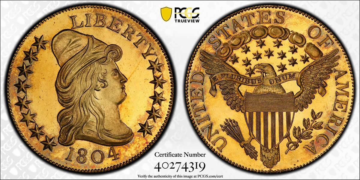 The-Mysterious-1804-Plain-4-Eagle,-Bd-2,-Jd-1-Enigmatic-Early-Proof-Gold-Rarity