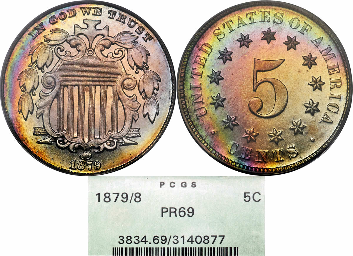 Shield-Saturday:-1879/8-Proof-Shield-Nickel-PCGS-PR-69-Finest-Known-In-The-Series