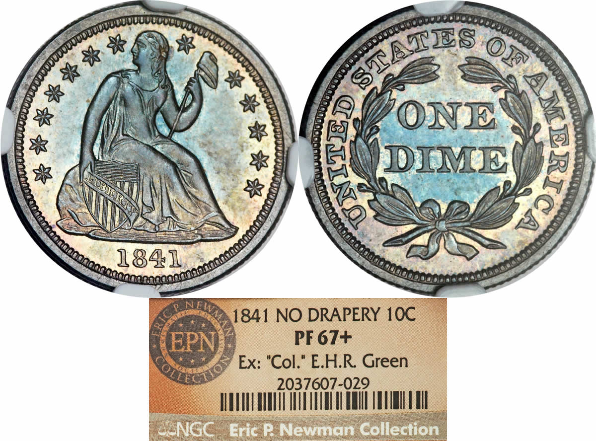 Transitional-Tuesday:-1841-Seated-Liberty-Dime,-PR-67+-Transitional-No-Drapery-Design
