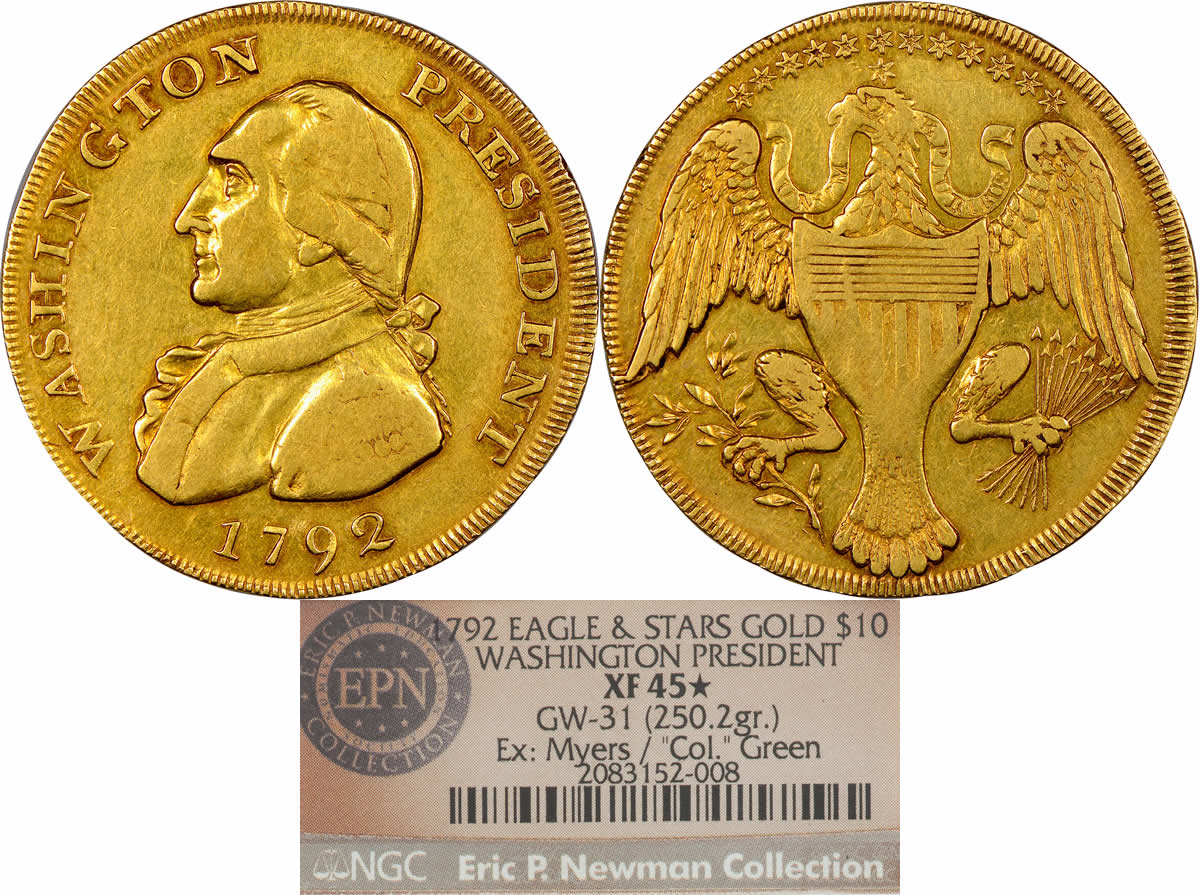 Washington-Wednesday:-1792-$10-Washington-Gold-Eagle-Pattern-NGC-XF45-Star,-Unique