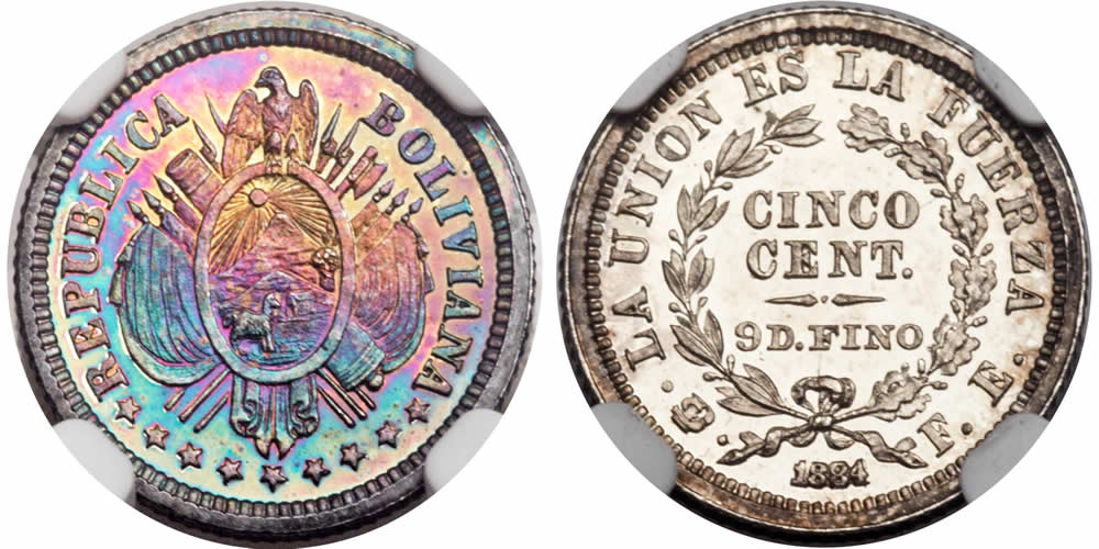 Country-Of-The-Day:-Bolivia,-1884-Republic-5-Piece-Silver-Pattern-Proof-Set,-Potosi-Mint