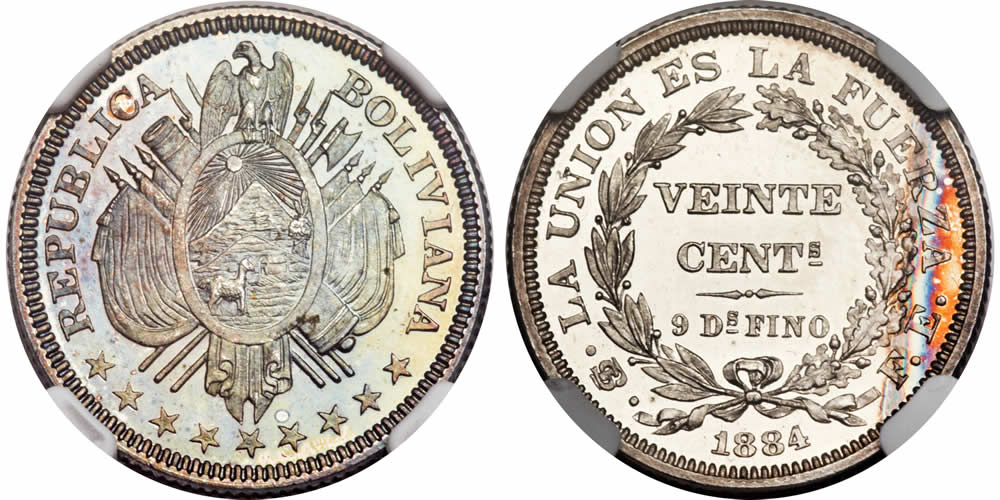 Country-Of-The-Day:-Bolivia,-1884-Republic-5-Piece-Silver-Pattern-Proof-Set,-Potosi-Mint