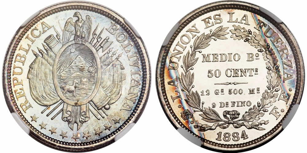 Country-Of-The-Day:-Bolivia,-1884-Republic-5-Piece-Silver-Pattern-Proof-Set,-Potosi-Mint