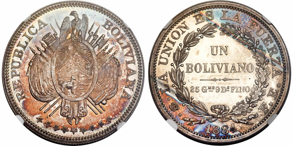 Country-Of-The-Day:-Bolivia,-1884-Republic-5-Piece-Silver-Pattern-Proof-Set,-Potosi-Mint