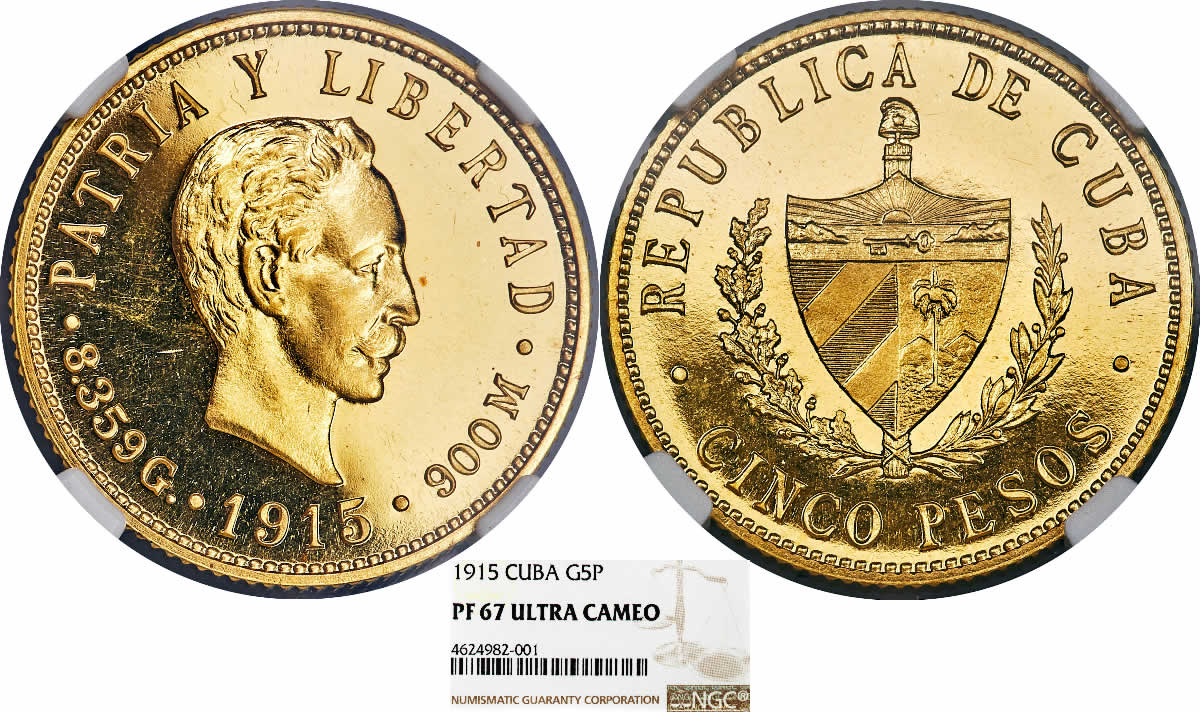 Country-Of-The-Day:-Cuba,-1915-Republic-Gold-Proof-5-Pesos-NGC-PF67-Ultra-Cameo