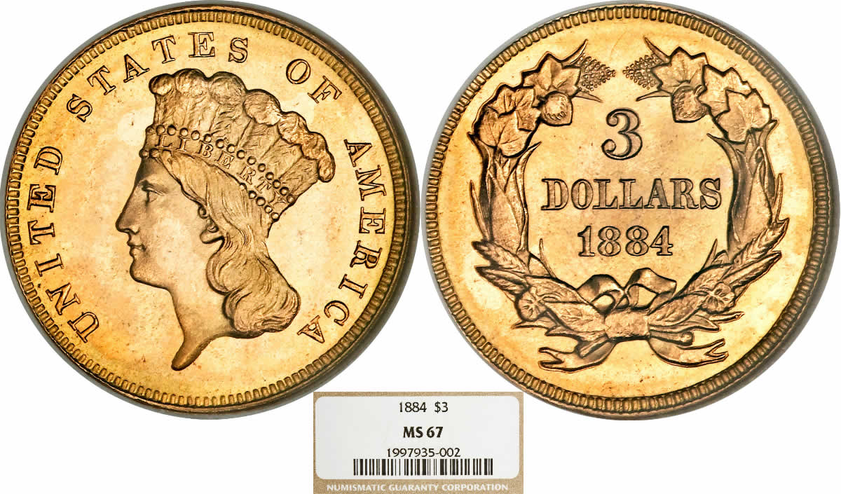Three-Dollar-Thursday:-1884-Three-Dollar-Gold-NGC-MS-67