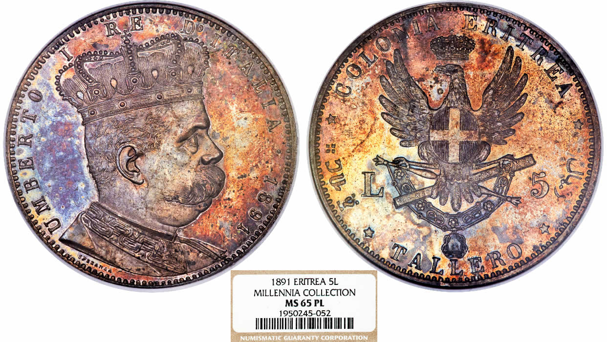 Country-Of-The-Day:-Eritrea,-Italian-Colony-Umberto-I-5-Lire-NGC-MS-65-PL