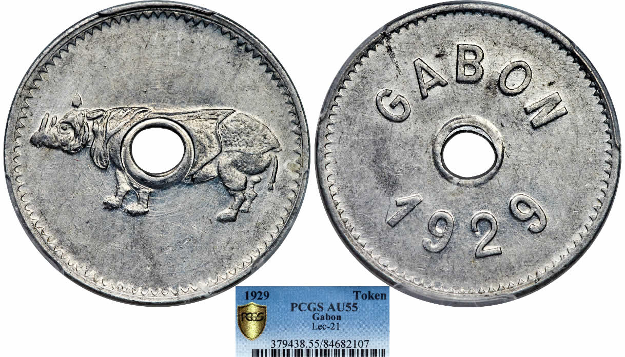 Country-Of-The-Day:-Gabon,-1929-French-Equatorial-African-Territory-Rhinoceros-Non-Denominated-Token