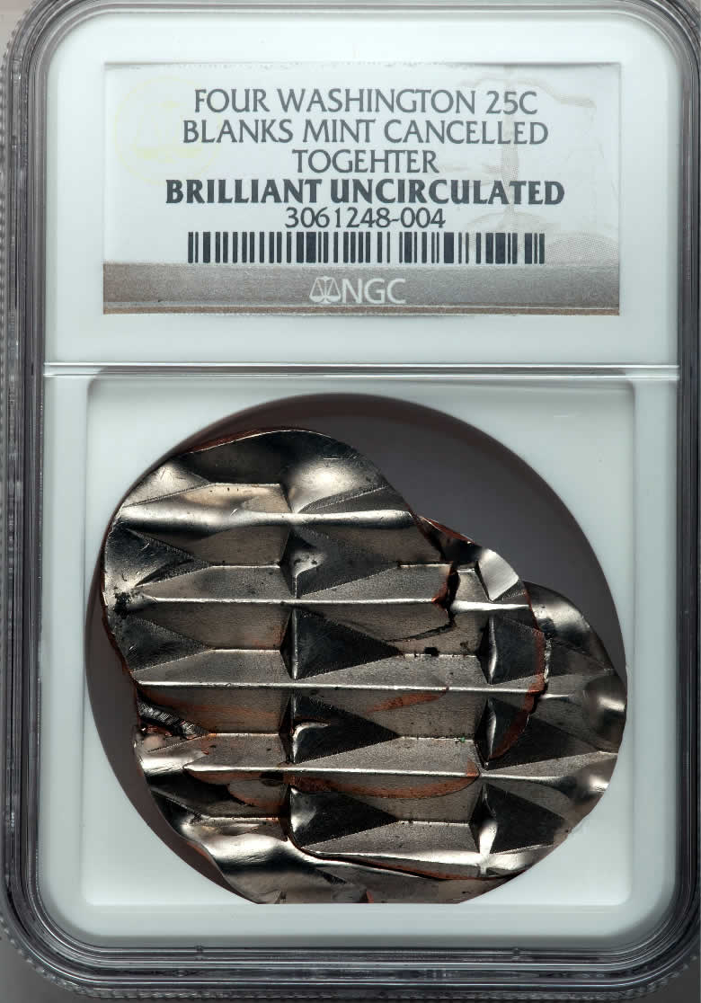 Waffle-Wednesday:-Four-Washington-Quarter-Blanks-Waffled-Together-NGC-Brilliant-Uncirculated