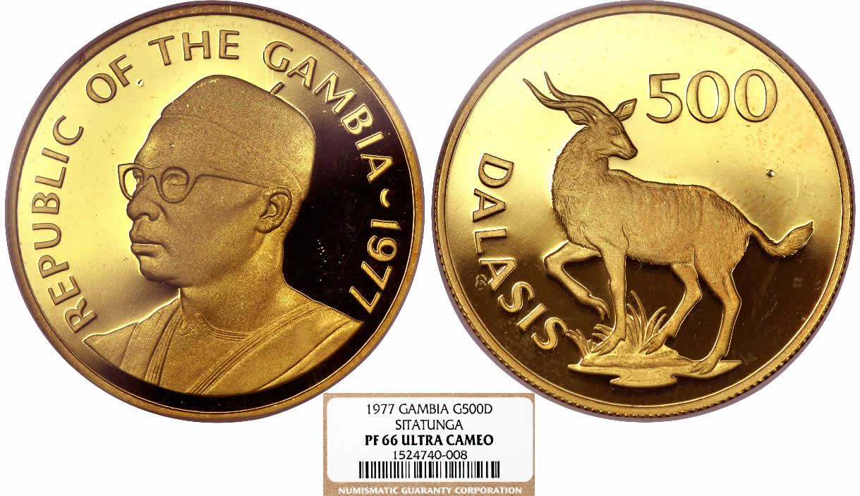 Country-Of-The-Day:-Gambia,-1977-Republic-Gold-500-Dalasis-NGC-PF66-Ultra-Cameo