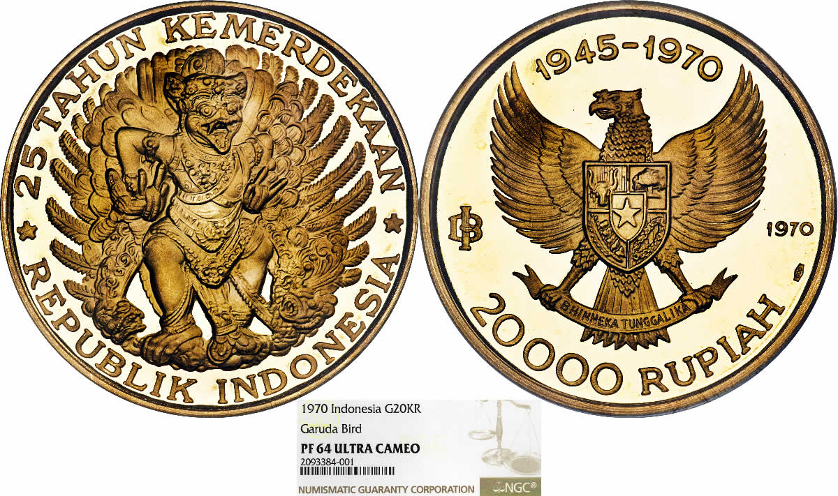 Country-Of-The-Day:-Indonesia-1970-Republic-Gold-Proof-Garuda-Bird-20000-Rupiah-NGC-PF64-Ultra-Cameo