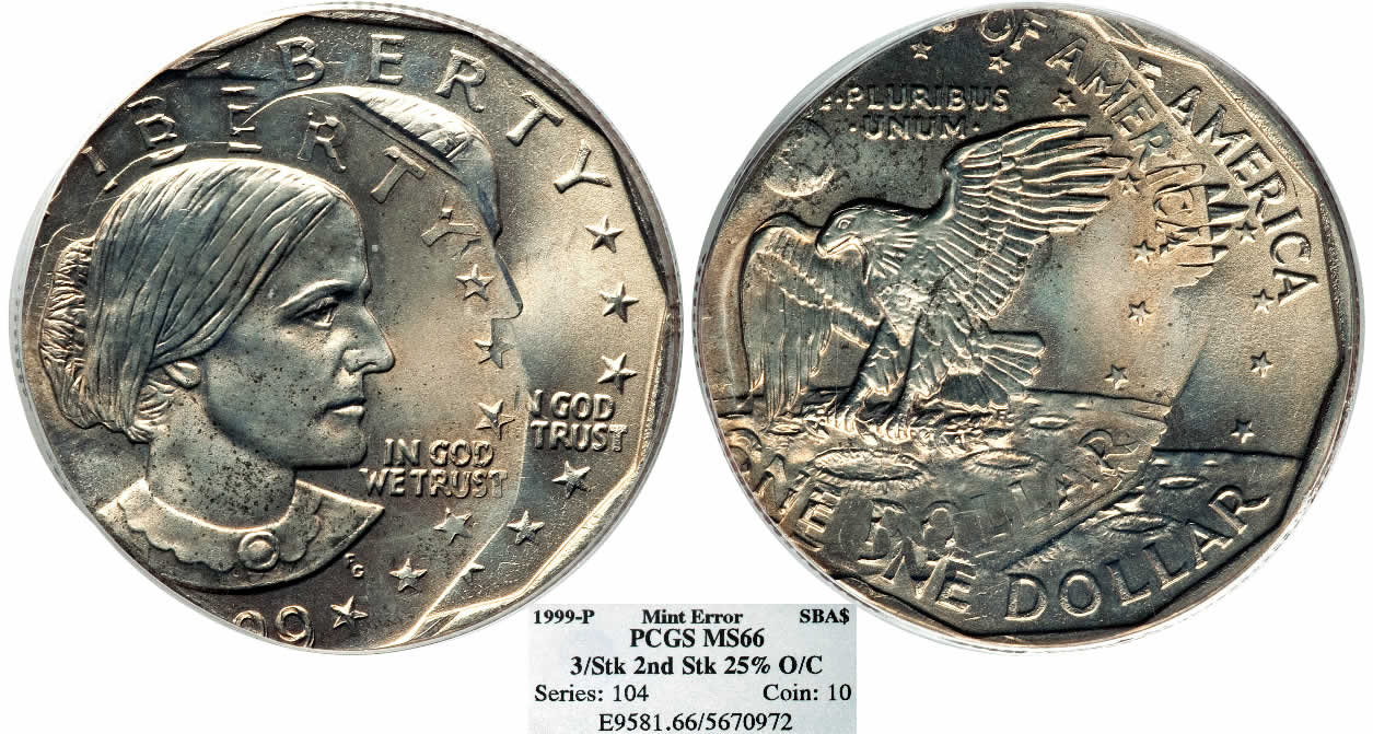 1999-P-$1-Susan-B.-Anthony-Dollar-Triple-Struck,-Second-Strike-25%-Off-Center-PCGS-MS-66