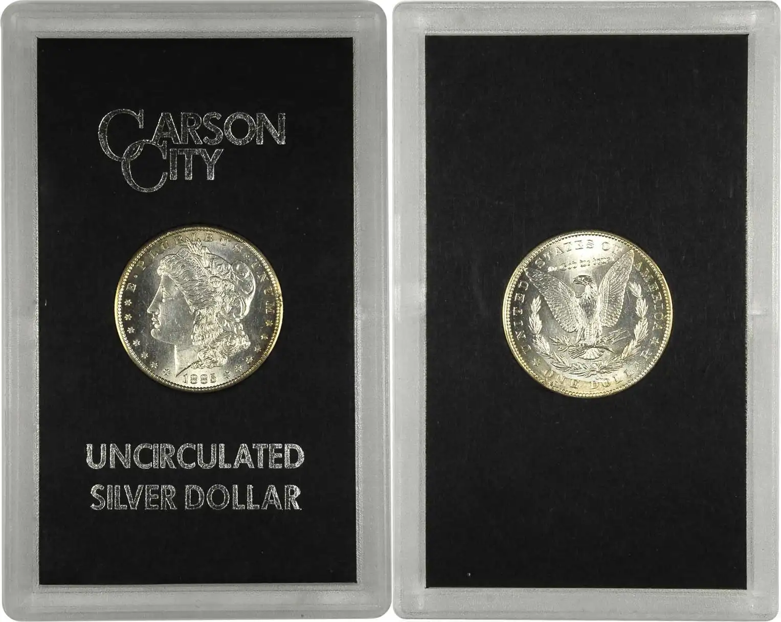 Counterfeit-Detection:-1885-CC-Morgan-Dollar-Counterfeit-In-A-Fake-GSA-Holder