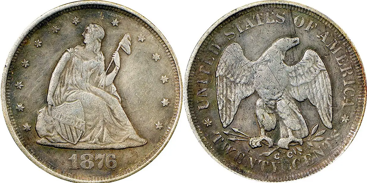 Counterfeit-Detection:-1876-CC-Seated-Liberty-20-Cent-Piece
