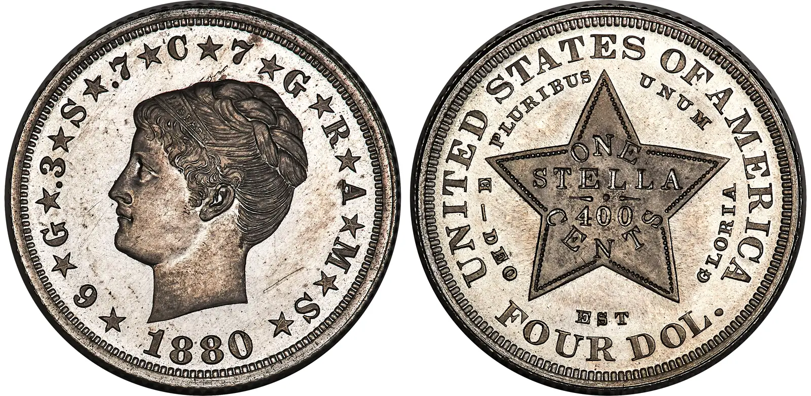 1880-$4-Coiled-Hair-Four-Dollar,-Judd-1662,-Pollock-1862,-R.8,-PR-65-PCGS