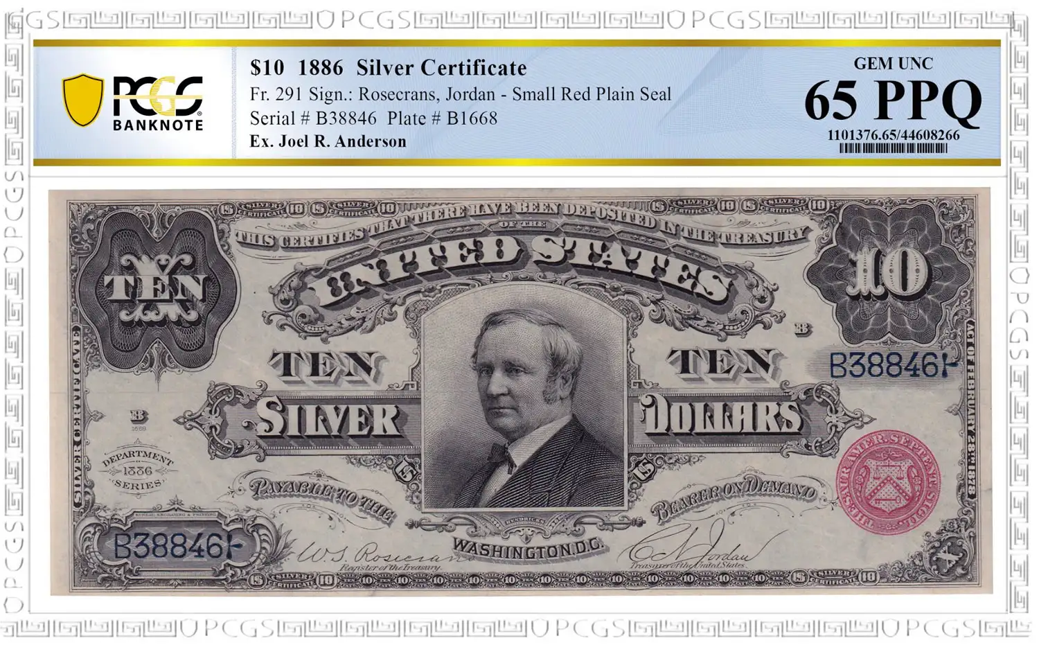 1886-$10-Silver-Certificate-Fr-291-PCGS-Gem-Unc-65PPQ
