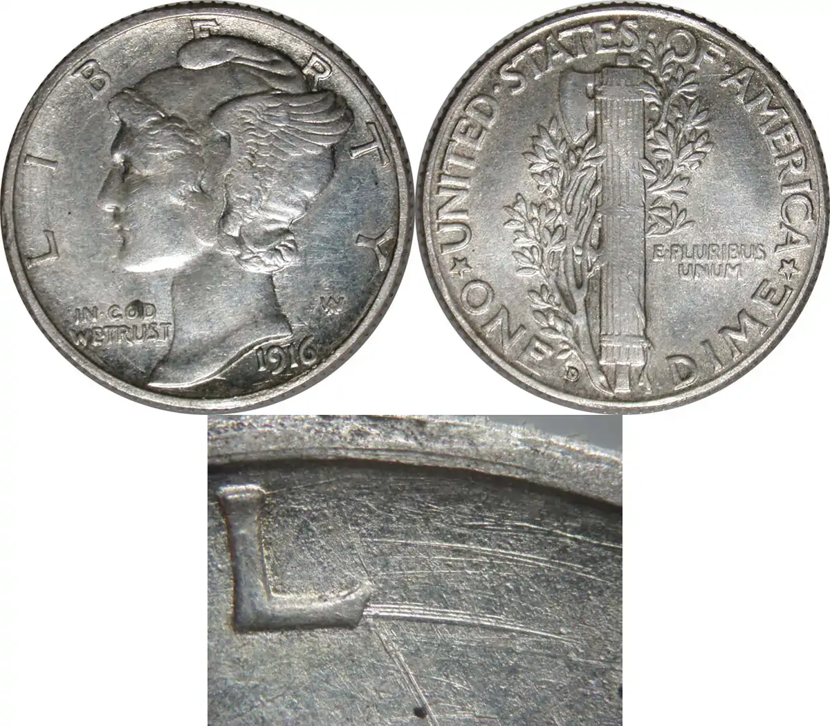 Counterfeit-Detection:-1916-D-Mercury-Dime-Die-Struck-Counterfeit