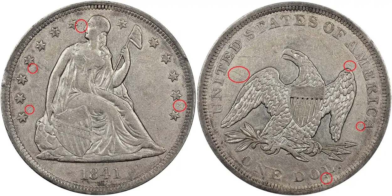 Counterfeit-Detection:-1841-Seated-Liberty-Dollar