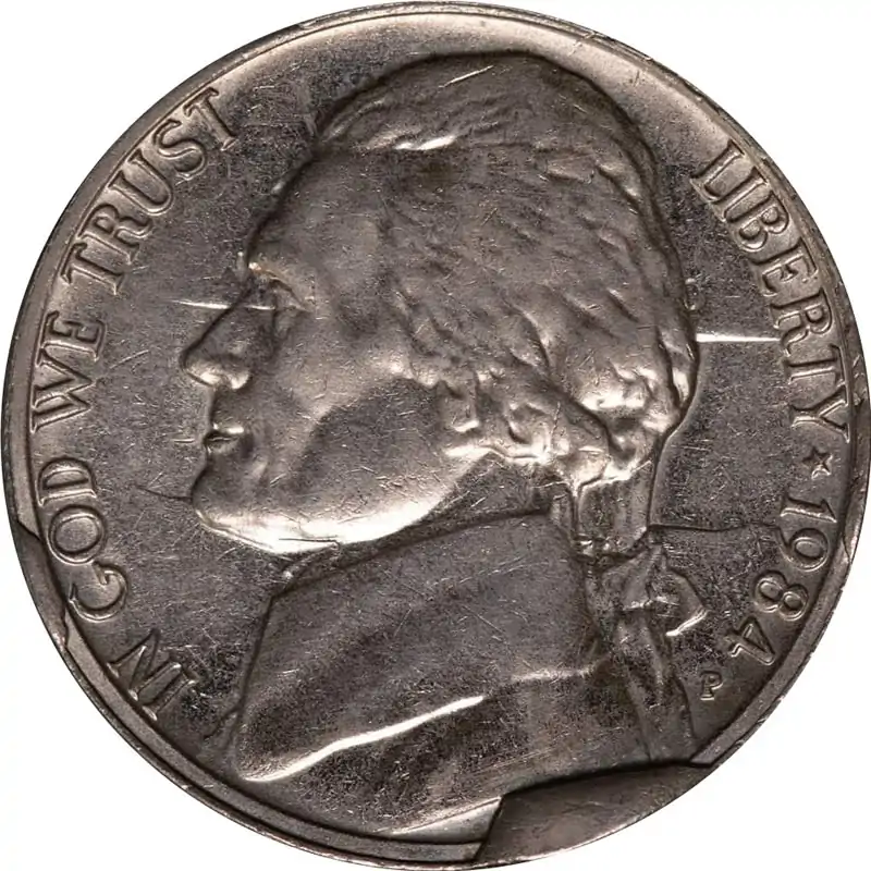 1984-P-Jefferson-Nickel-With-Extreme-Die-Clash-And-Cuds