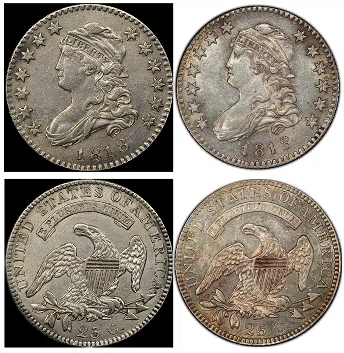 Counterfeit-Detection:-1818-Capped-Bust-Quarter-Counterfeits-In-TPG-Holders