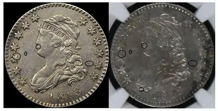 Counterfeit-Detection:-1818-Capped-Bust-Quarter-Counterfeits-In-TPG-Holders