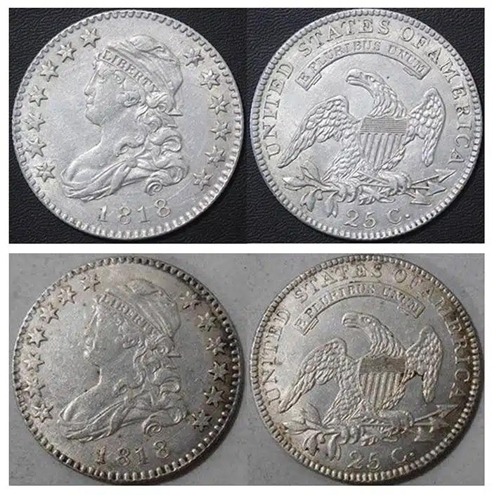 Counterfeit-Detection:-1818-Capped-Bust-Quarter-Counterfeits-In-TPG-Holders