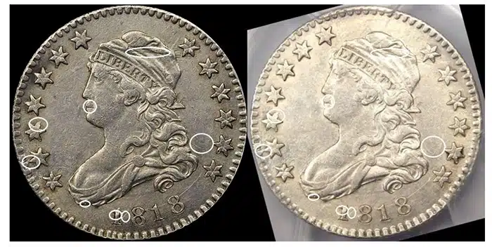 Counterfeit-Detection:-1818-Capped-Bust-Quarter-Counterfeits-In-TPG-Holders