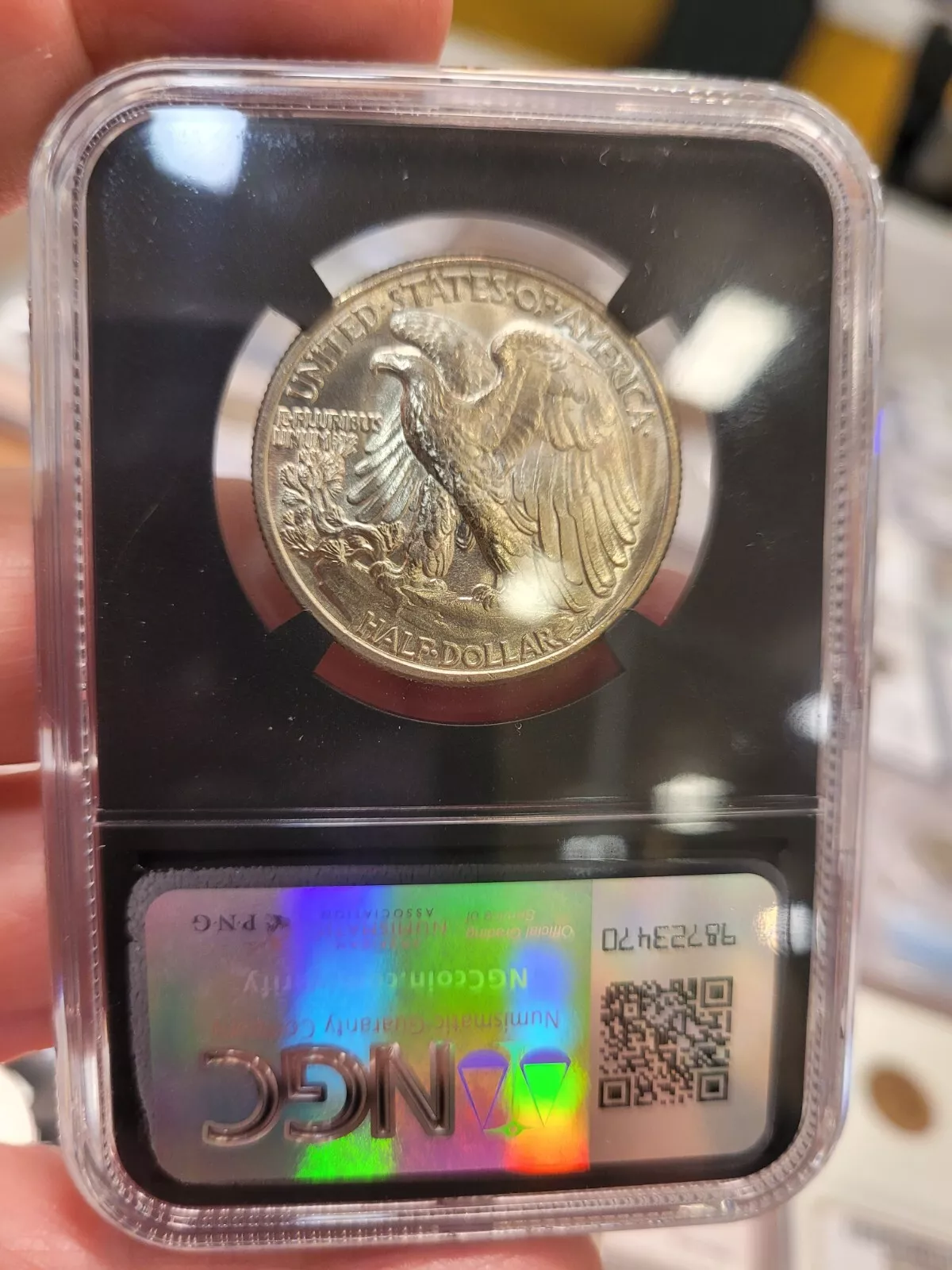 Yet-Another-Gimmick:-1944-Walking-Liberty-Half-Dollar-NGC-MS-64-W/Original-Bag-Fragment.