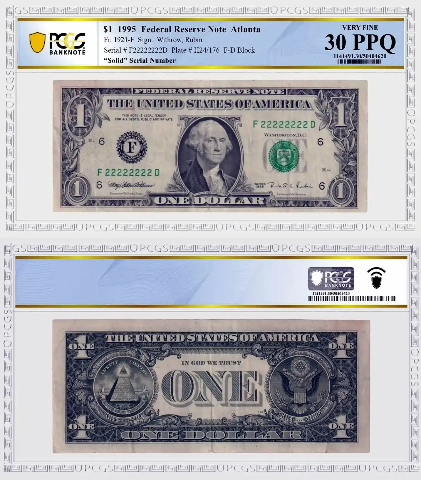 1995-$1-Federal-Reserve-Note-Has-A-Solid-2-Serial-Number-PCGS-VF-30-PPQ