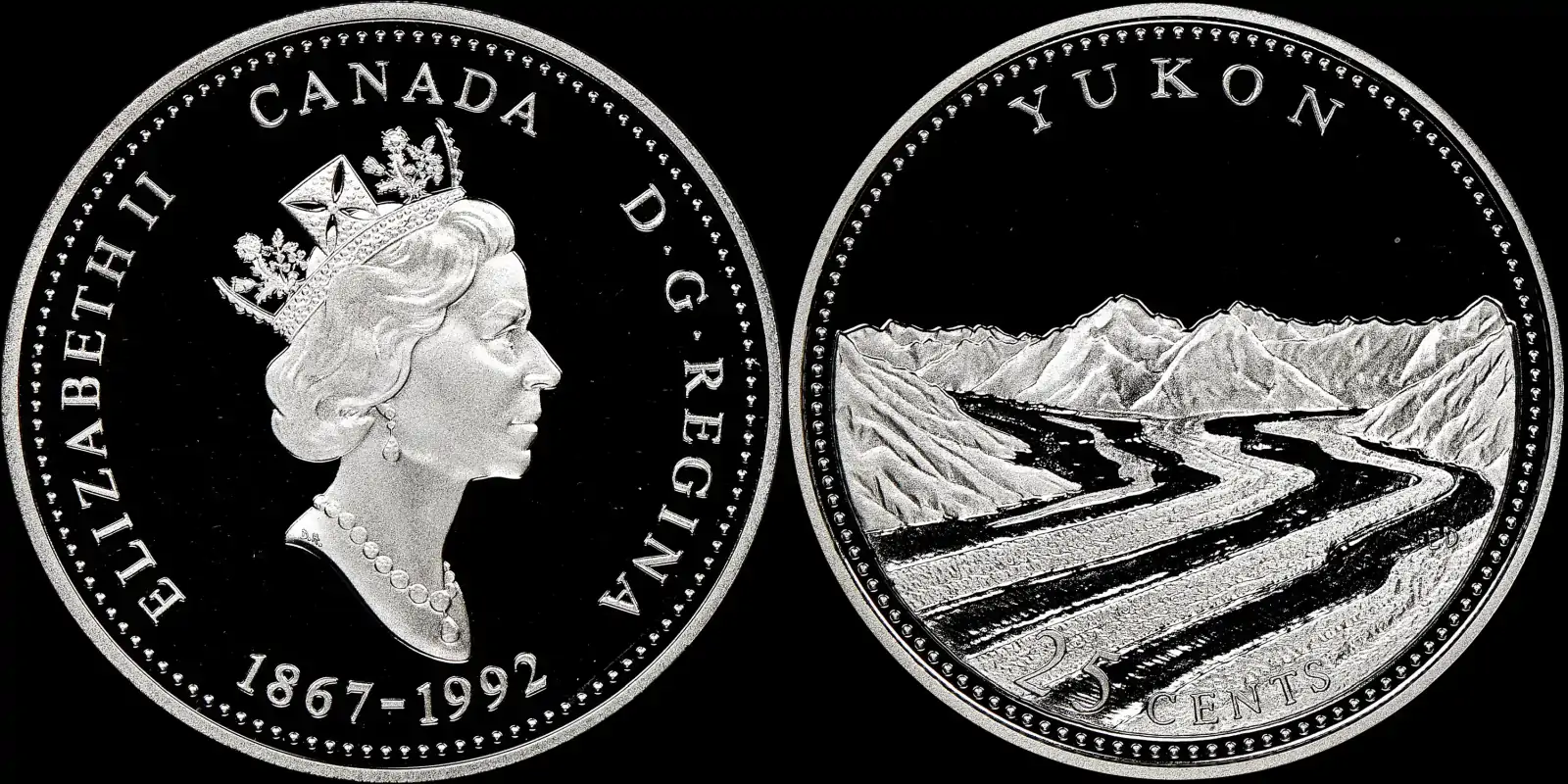 1992-1867--Proof-Canadian-25-Cent-Yukon-Confederation-125th-Anniversary-/-Provincial-Quarter
