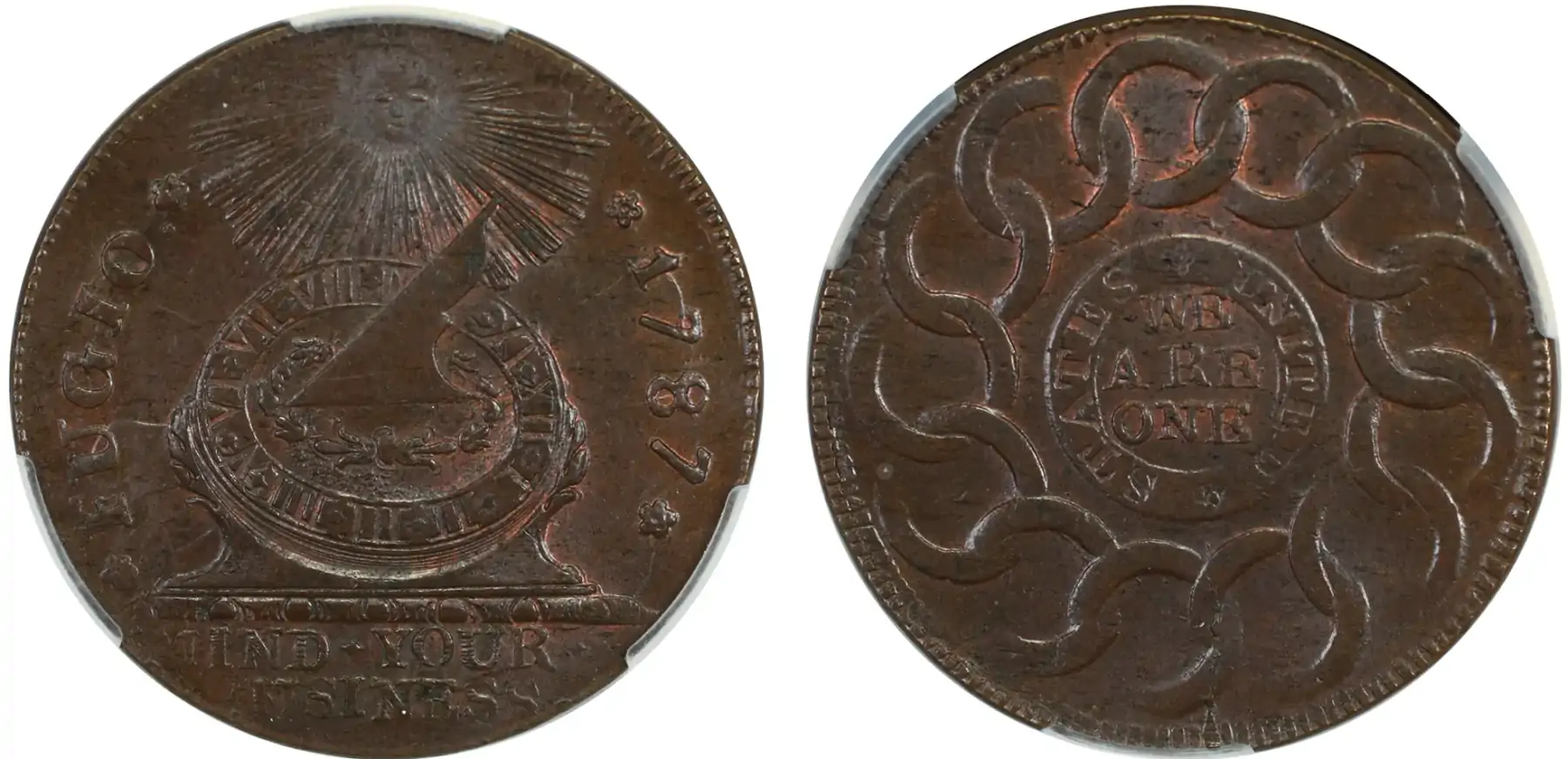 1787-Fugio-1c-CACG-MS-64BN-+-4-Cinq.,-States-United-Realizes-$7,250