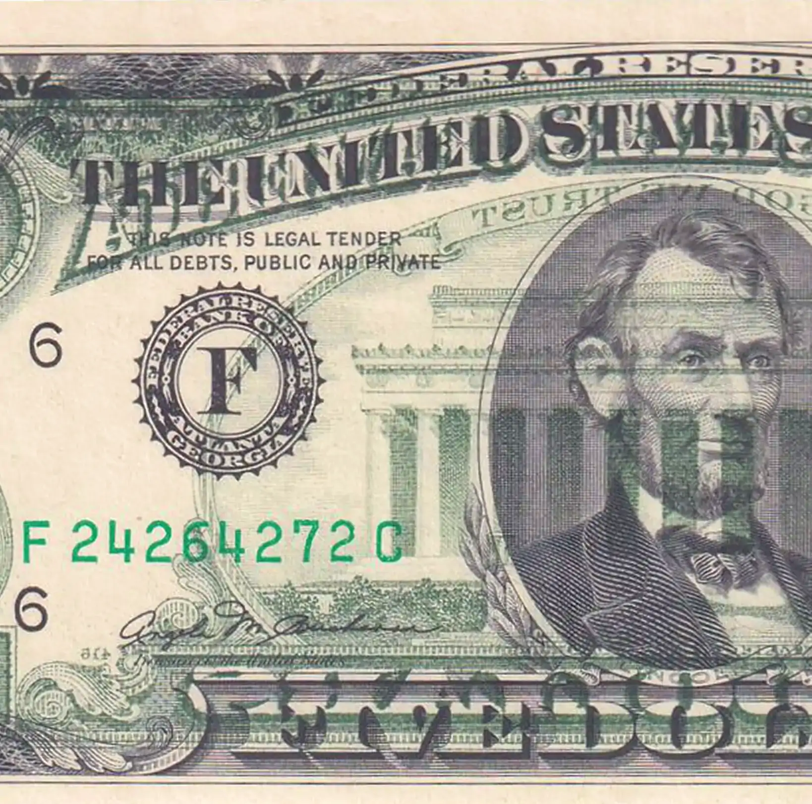 1981-$5-Federal-Reserve-Note-Atlanta-Full-Offset-Printing-Error-PCGS-55PPQ