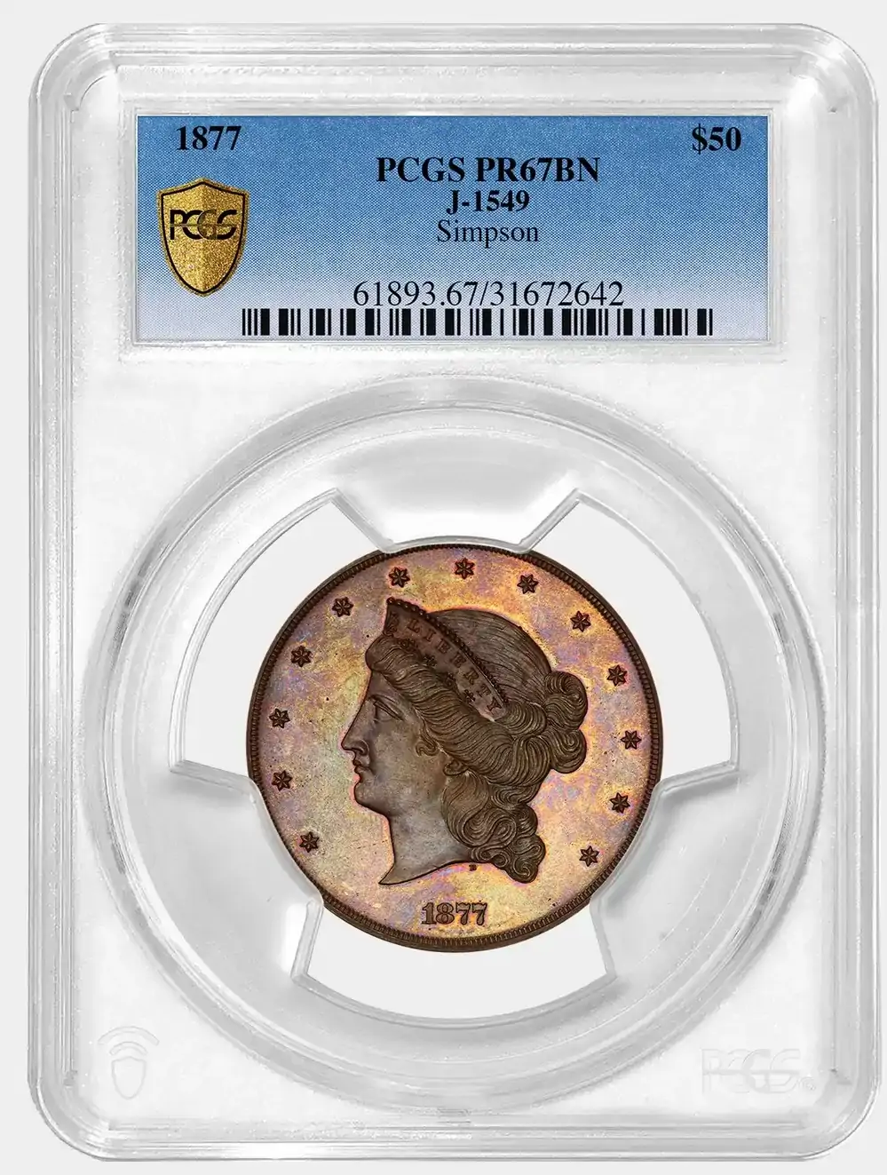 1877-$50-Half-Union-Pattern-In-Copper,-Judd-1549,-PCGS-PR-67BN---Simpson-Collection
