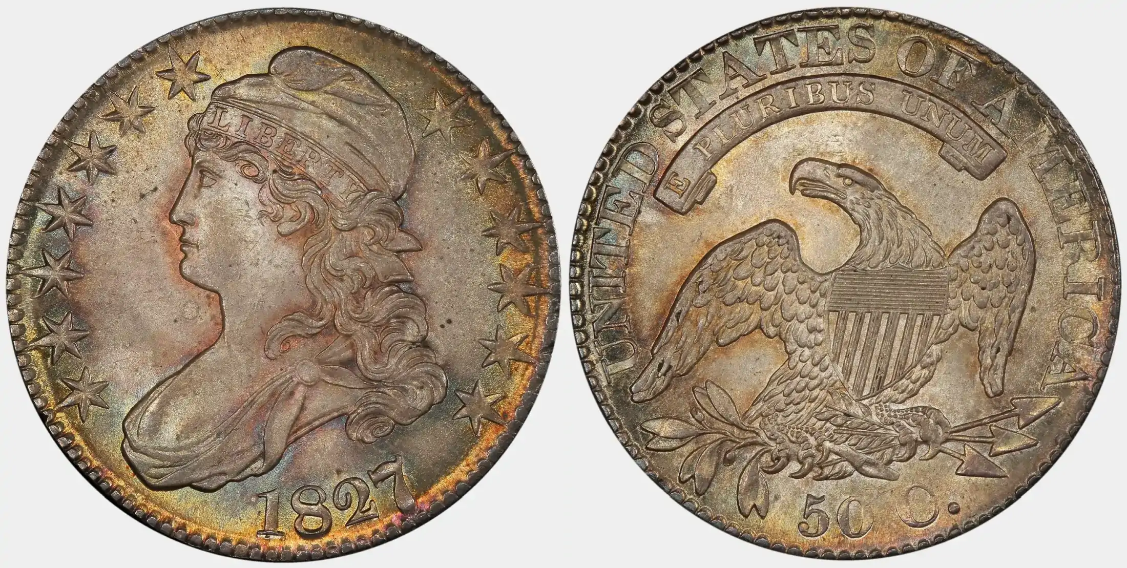 Toner-Tuesday:-1827/6-Capped-Bust-Half-Dollar-Overton-102-Pogue-Collection-PCGS-MS-66