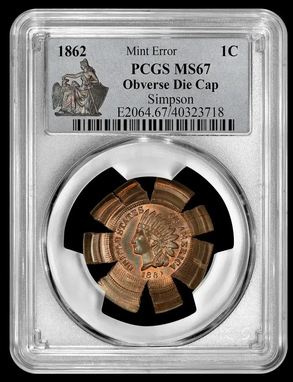 1862-Indian-Head-Cent-Obcerse-Die-Cap-PCGS-MS-67,-Simpson-Collection