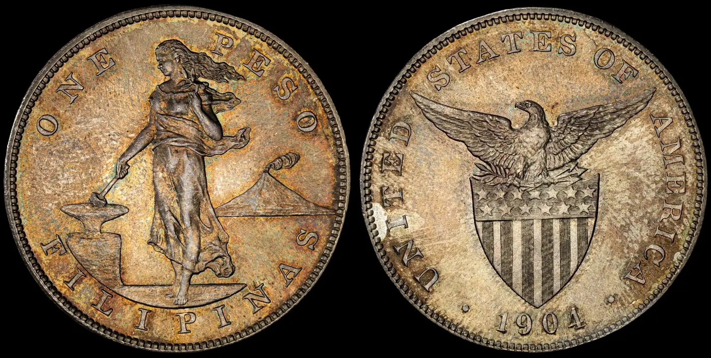1904-US-/-Philippines-Peso-Gold-Toned-PCGS-MS-66-Gold-Shield
