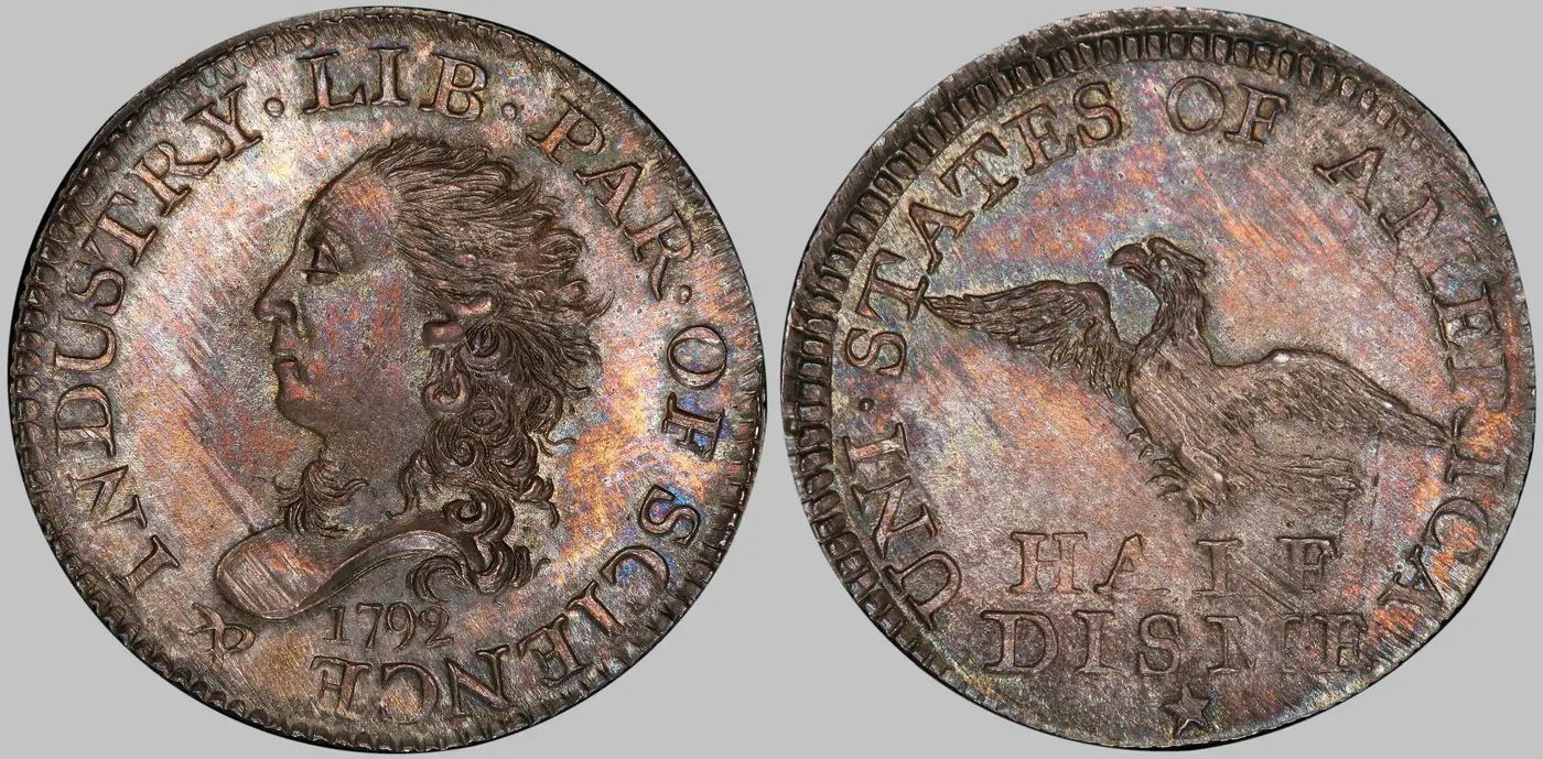 1792-Half-Disme-PCGS-MS-66-D.-L.-Hansen-Collection