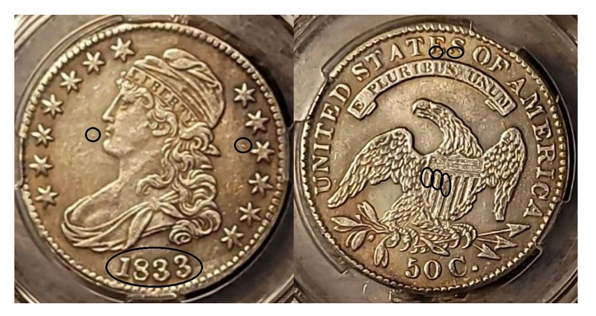 Counterfeit-Detection:-1833-Capped-Bust-Half-Dollar-PCGS-Holder