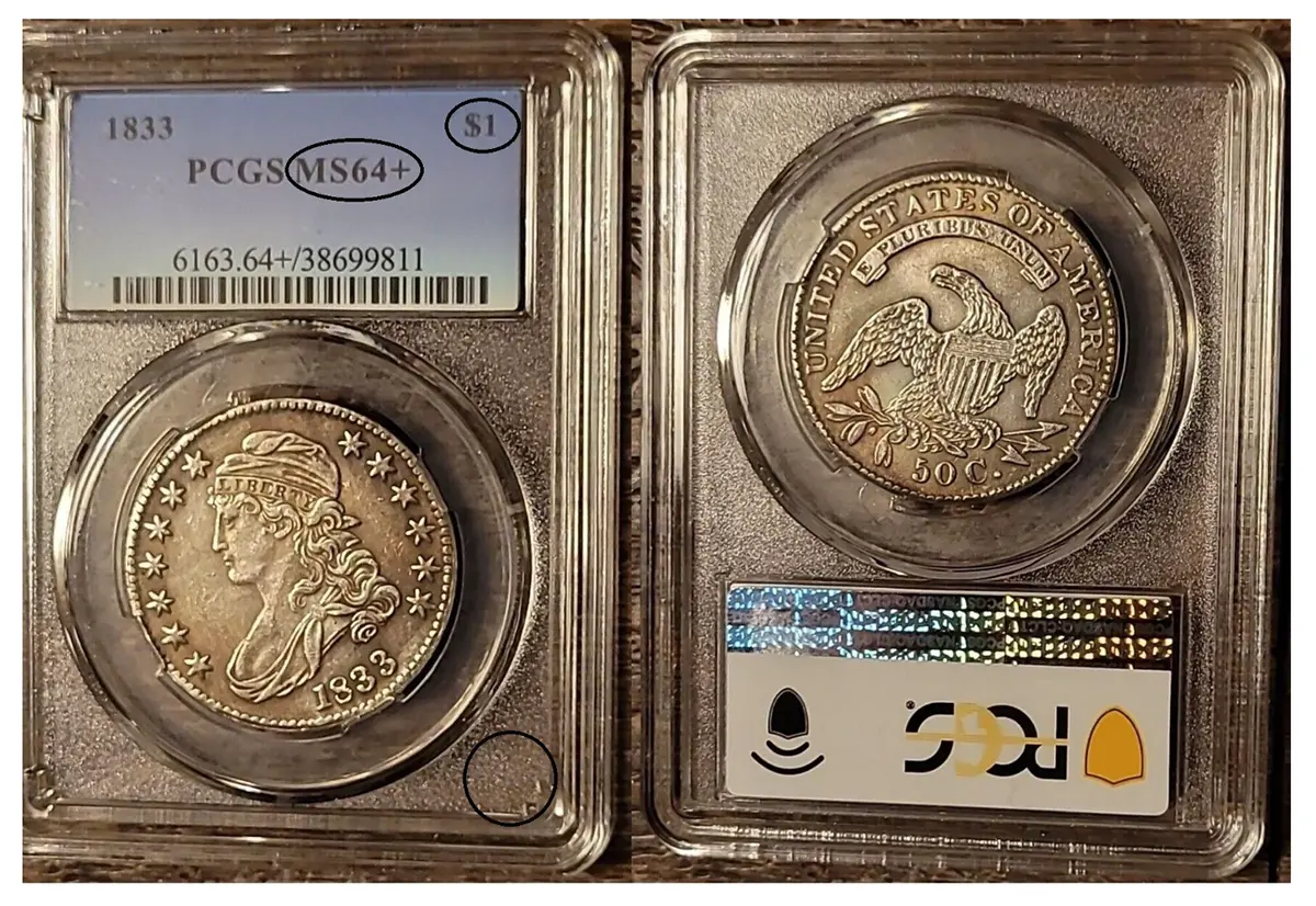 Counterfeit-Detection:-1833-Capped-Bust-Half-Dollar-PCGS-Holder